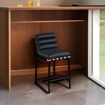 Meridian Furniture 857Black-C Burke Collection Modern | Contemporary Vegan Leather Upholstered Counter Stool, Black, 18" W x 24" D x 37.5" H