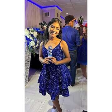 SUOLUOS Women's Tiered Sequin Homecoming Dresses 2024 Sparkly Short Spaghetti Straps V Neck Cocktail...