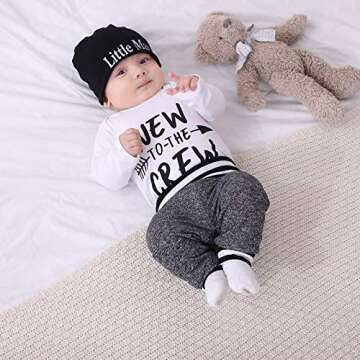 3Pcs Baby Boys Clothes Sets, Cute Letters Print Romper + Pants + Hat Outfits Set(Long Sleeves White 0-3months)…