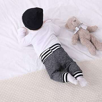 3Pcs Baby Boys Clothes Sets, Cute Letters Print Romper + Pants + Hat Outfits Set(Long Sleeves White 0-3months)…