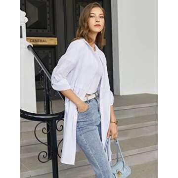 HOTOUCH Women's Casual Knee Length Summer Shirt White