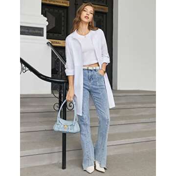 HOTOUCH Women's Casual Knee Length Summer Shirt White