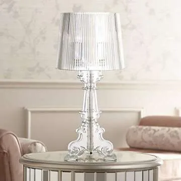 360 Lighting Baroque Antique Victorian Style Accent Table Lamps 20" High Set of 2 Clear Acrylic See Through Base Drum Shade Decor for Living Room Bedroom House Bedside Nightstand Home Office