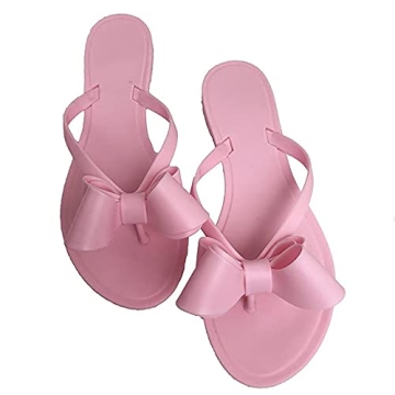 Mtzyoa Women Flip Flops Bow Flat Sandals Summer Pink Size 7.5 Beach Jelly Cute Ladies Waterproof Rai...