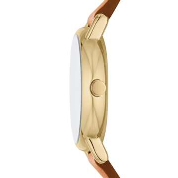 Skagen Women's Signatur Lille Two-Hand Gold Stainless Steel and Brown Leather Band Watch (Model: SKW3121)