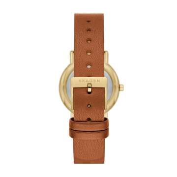 Skagen Women's Signatur Lille Two-Hand Gold Stainless Steel and Brown Leather Band Watch (Model: SKW3121)