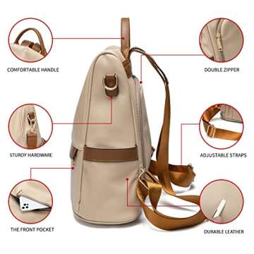 CHERUTY Women Backpack Purse PU Leather Anti-theft Casual Shoulder Bag Fashion Ladies Satchel Bags(Beige/Brown)
