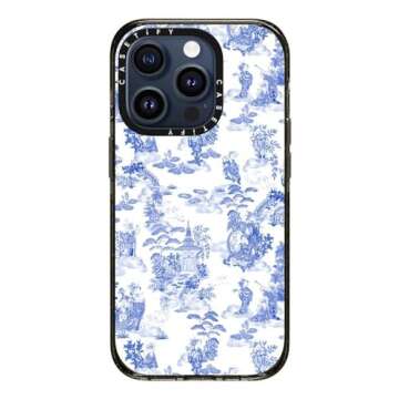 CASETiFY Impact Case for iPhone 15 Pro [4X Military Grade Drop Tested / 8.2ft Drop Protection] - Art Prints - Moon Caravan Toile - Clear Black