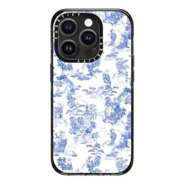 CASETiFY Impact Case for iPhone 15 Pro [4X Military Grade Drop Tested / 8.2ft Drop Protection] - Art Prints - Moon Caravan Toile - Clear Black