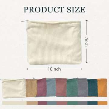 Hyuetrsa 9 Pieces 10 x 7 Inches Corduroy Makeup Bag Corduroy Cosmetic Bag Travel Toiletry Bag Zipper...