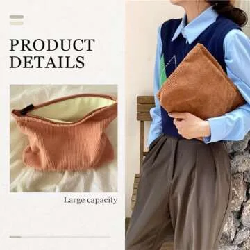 Hyuetrsa 9 Pieces 10 x 7 Inches Corduroy Makeup Bag Corduroy Cosmetic Bag Travel Toiletry Bag Zipper Storage Makeup Pouch Travel Aesthetic Pouch Corduroy Pouch Velvet Makeup Bag for Women,9 Colors