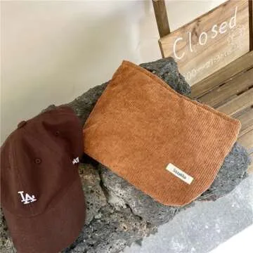 Hyuetrsa 9 Pieces 10 x 7 Inches Corduroy Makeup Bag Corduroy Cosmetic Bag Travel Toiletry Bag Zipper Storage Makeup Pouch Travel Aesthetic Pouch Corduroy Pouch Velvet Makeup Bag for Women,9 Colors