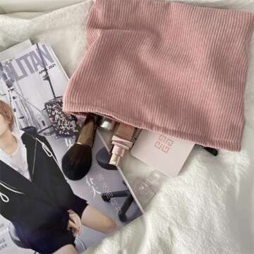 Hyuetrsa 9 Pieces 10 x 7 Inches Corduroy Makeup Bag Corduroy Cosmetic Bag Travel Toiletry Bag Zipper Storage Makeup Pouch Travel Aesthetic Pouch Corduroy Pouch Velvet Makeup Bag for Women,9 Colors