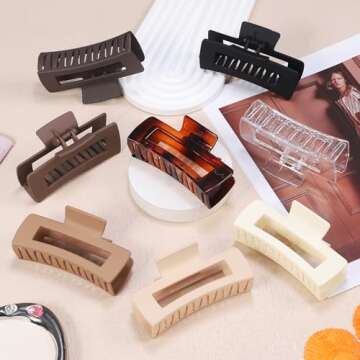 4.1 Inch Large Hair Claw Clips 8 Pcs Rectangle Big Hair Clips for Thick Hair Nonslip Claw Clips Acry...