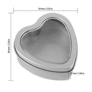 ZEONHAK 40 Pack 2oz Heart Shaped Metal Tin Cans, Small Candle Tins with Clear Window Lids, Empty Hea...