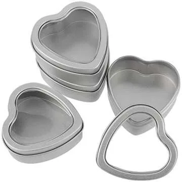 ZEONHAK 40 Pack 2oz Heart Shaped Metal Tin Cans, Small Candle Tins with Clear Window Lids, Empty Heart Shaped Candle Metal Tins for Candle Making, Candies, Gifts and Treasures, Silver