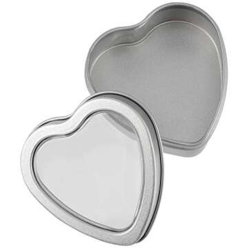 ZEONHAK 40 Pack 2oz Heart Shaped Metal Tin Cans, Small Candle Tins with Clear Window Lids, Empty Heart Shaped Candle Metal Tins for Candle Making, Candies, Gifts and Treasures, Silver