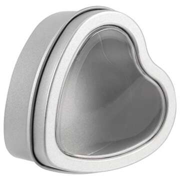 ZEONHAK 40 Pack 2oz Heart Shaped Metal Tin Cans, Small Candle Tins with Clear Window Lids, Empty Heart Shaped Candle Metal Tins for Candle Making, Candies, Gifts and Treasures, Silver
