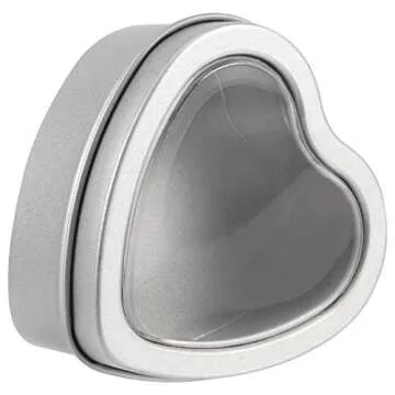 ZEONHAK 40 Pack 2oz Heart Shaped Metal Tin Cans, Small Candle Tins with Clear Window Lids, Empty Heart Shaped Candle Metal Tins for Candle Making, Candies, Gifts and Treasures, Silver