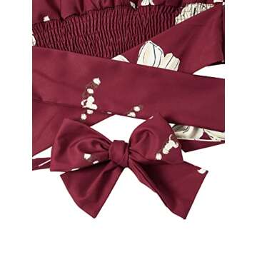 SweatyRocks Women's 2 Piece Boho Butterfly Sleeve Knot Front Crop Top with Shorts Set (Large, Burgundy)