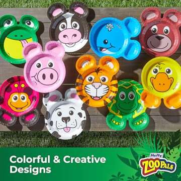 Hefty Zoo Pals Party Edition Paper Plates for Kids, Assorted Animal Designs, 7.75 Inches with Two Dipping Compartments, 20 Count