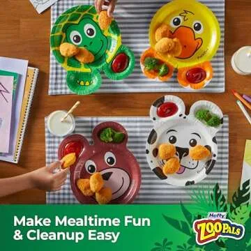 Hefty Zoo Pals Party Edition Paper Plates for Kids, Assorted Animal Designs, 7.75 Inches with Two Dipping Compartments, 20 Count