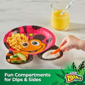 Hefty Zoo Pals Party Edition Paper Plates for Kids, Assorted Animal Designs, 7.75 Inches with Two Dipping Compartments, 20 Count