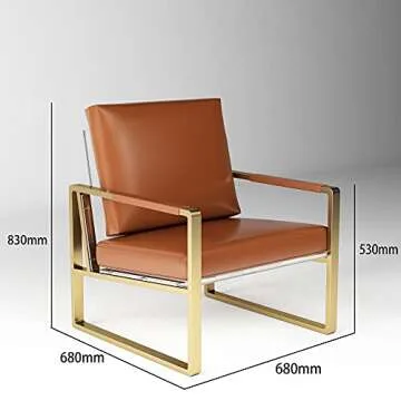 Goalukk Modern Accent Lounge Arm Chair, Soft Leather Gold Stainless Steel Frame in Brown