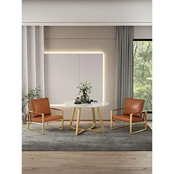 Goalukk Modern Accent Lounge Arm Chair, Soft Leather Gold Stainless Steel Frame in Brown