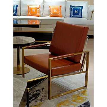 Goalukk Modern Accent Lounge Arm Chair, Soft Leather Gold Stainless Steel Frame in Brown