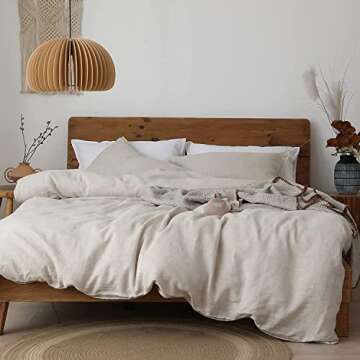 XZ XIFA Linen Duvet Cover Set, 100% Washed French Flax Linen Bedding with Zipper Closure, Cooling & ...