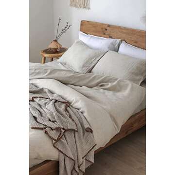 XZ XIFA Linen Duvet Cover Set, 100% Washed French Flax Linen Bedding with Zipper Closure, Cooling & Textured Bed Sets for Hot Sleepers- 1 Duvet Cover and 2 Pillowcases (King Size, Natural Linen)