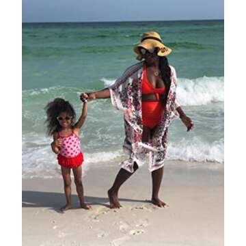 Hibluco Women's Summer Chiffon Floral Kimono Cardigan Long Swimwear Cover Ups