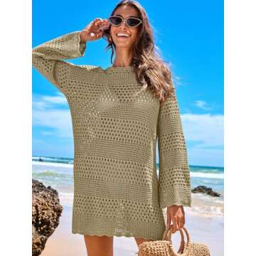 ANRABESS Women Swimsuit Crochet Swim Cover Up 2025 Summer Bathing Suit Swimwear Mesh Knit Beach Dres...