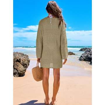 ANRABESS Women Swimsuit Crochet Swim Cover Up 2025 Summer Bathing Suit Swimwear Mesh Knit Beach Dress Vacation Outfits Khaki Small