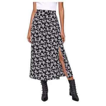 Floerns Women's Boho Floral High Waist Split A Line Midi Skirt Black Disty Floral S