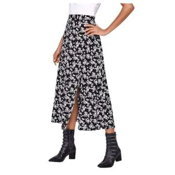 Floerns Women's Boho Floral High Waist Split A Line Midi Skirt Black Disty Floral S