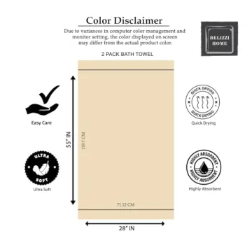 Belizzi Home Oversized Cotton Bath Towels 2 Pack 28x55