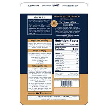 Keto Peanut Butter Crunch Granola by Keto and Co | Just 2.7g Net Carbs Per Serving | Gluten Free, Low Carb, Diabetic Friendly, Naturally Sweetened, No Added Sugar, Non-GMO | (10 Servings)