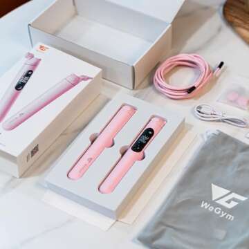 WeGym Smart Jump Rope for Men and Women, Adjustable Jump Rope for Indoor and Outdoor Workout APP Data Analysis LED Display Screen Rechargeable Skipping Rope Fitness Gift for Adults or Kids,Pink