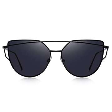 MERRY'S Fashion Metal Frame Flat Mirrored Lens Sunglasses Cat Eye For Women UV400 S7882 (Black, 56)