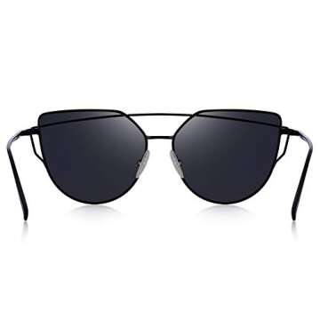 MERRY'S Fashion Metal Frame Flat Mirrored Lens Sunglasses Cat Eye For Women UV400 S7882 (Black, 56)