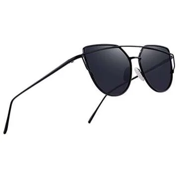 MERRY'S Fashion Metal Frame Flat Mirrored Lens Sunglasses Cat Eye For Women UV400 S7882 (Black, 56)