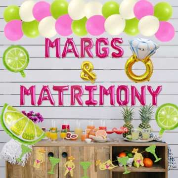 Margs & Matrimony Bachelorette Party Kit Margs & Matrimony Balloon Banner Lime Diamond Ring Balloon for Margarita Bachelorette Party Mexican Fiesta Bachelorette Party Decorations