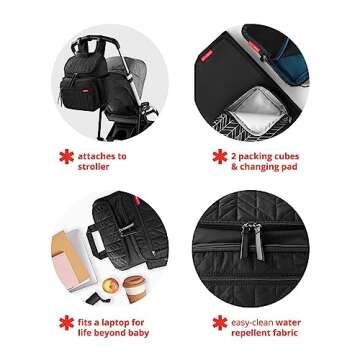 Skip Hop Diaper Bag Backpack: Forma, Multi-Function Baby Travel Bag with Changing Pad & Stroller Attachment, Jet Black