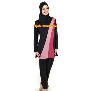 YEESAM Muslim Swimsuits for Women, Long Sleeve Islamic Burkini Modest Swimwear (Black Rainbow, Asia ...