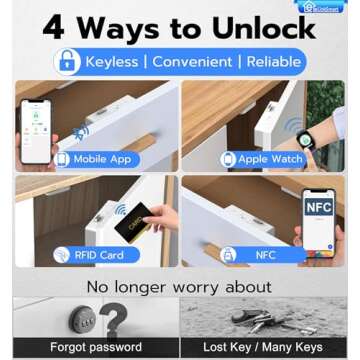 eLinkSmart Smart Cabinet Lock, Hidden No Drill Adhesive Magnetic Baby Proofing Child Proof Drawer Lo...