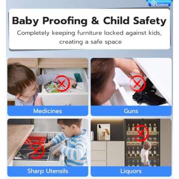 eLinkSmart Smart Cabinet Lock, Hidden No Drill Adhesive Magnetic Baby Proofing Child Proof Drawer Locks, Keyless RFID Bluetooth Cabinet Locks for Adults File Kitchen Cupboard Closet Liquor - White