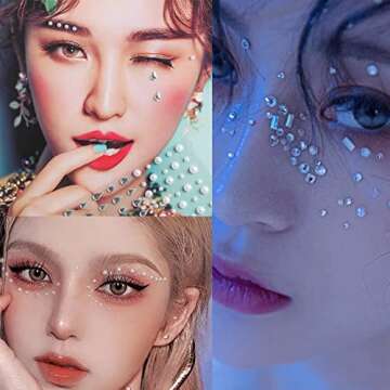 PLOMFOV Face Jewels Set - 7 Styles of Glitter Makeup Rhinestones