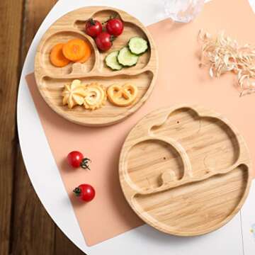 Engaging Baby Feeding Suction Plates - Fun Bamboo Divided Platter & Utensils for Toddlers